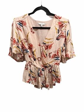 Joie Cream Floral Wrap Peplum Blouse with Flutter Sleeves